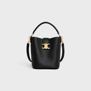 SMALL BUCKET LOUISE IN SMOOTH CALFSKIN BLACK
