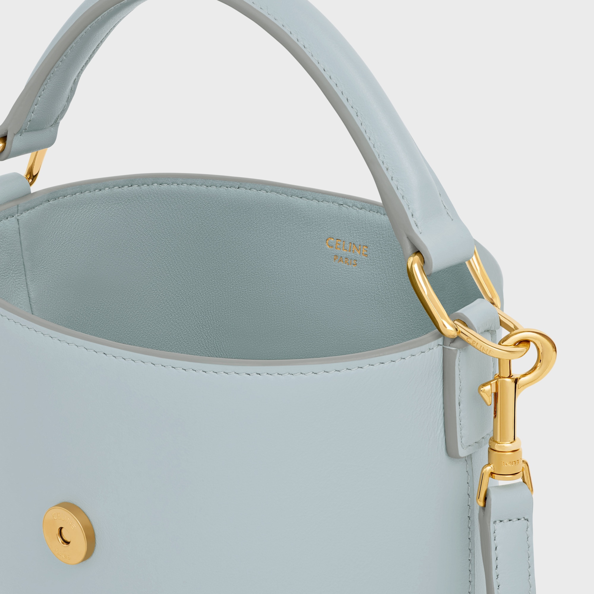 MINI BUCKET LOUISE IN SMOOTH CALFSKIN ICE BLUE