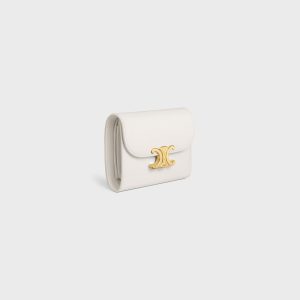 SMALL FLAP WALLER TRIOMPHE IN SHINY CALFSKIN WHITE