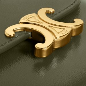 SMALL FLAP WALLER TRIOMPHE IN SHINY CALFSKIN DARK OLIVE