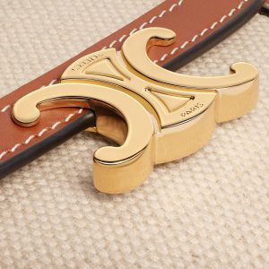 SMALL FLAP WALLET TRIOMPHE IN TEXTILE AND CALFSKIN NATURAL / TAN