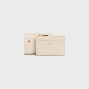 COMPACT WALLET WITH COIN TRIOMPHE IN SHINY CALFSKIN PALE BEIGE