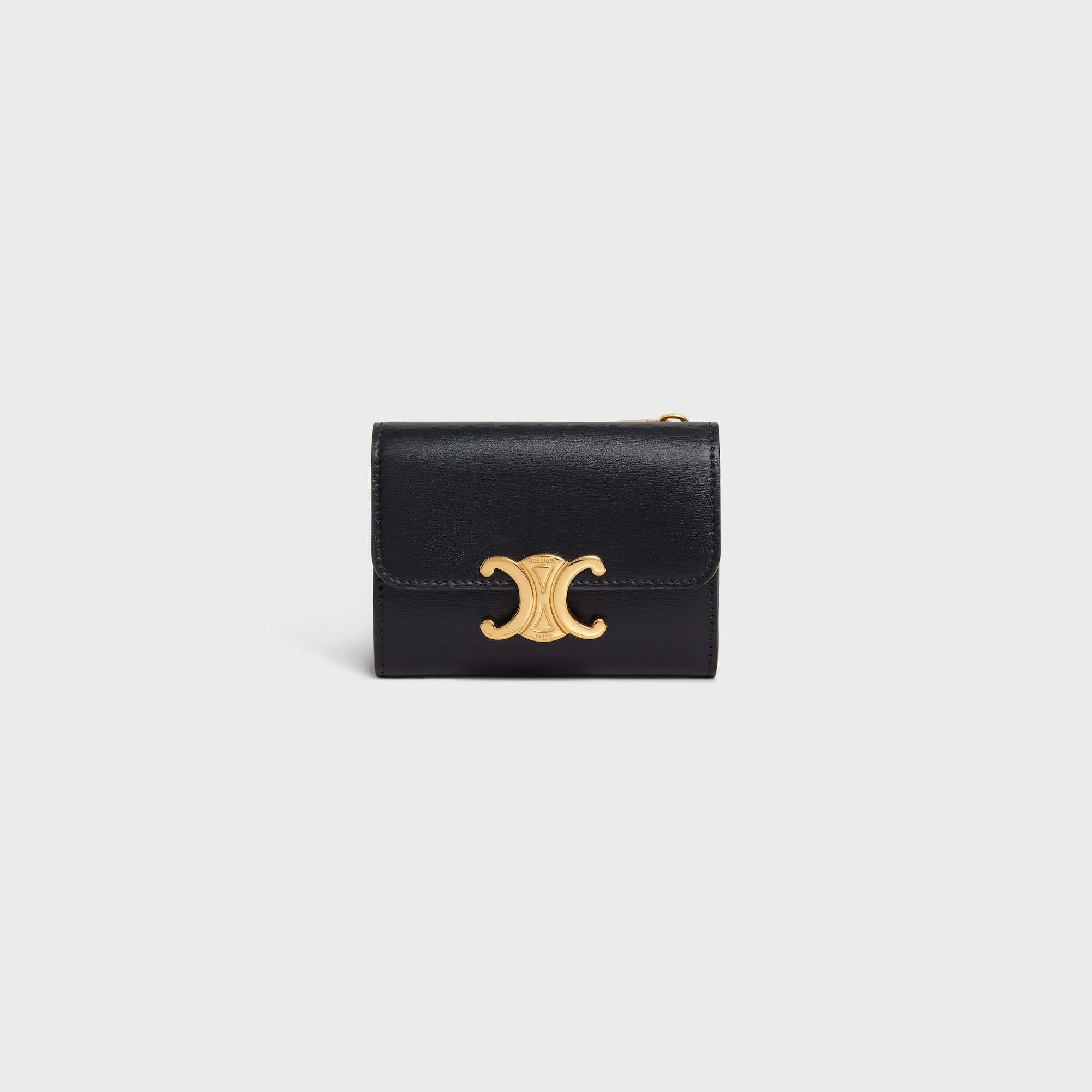 COMPACT WALLET WITH COIN TRIOMPHE IN SHINY CALFSKIN BLACK - Image 4