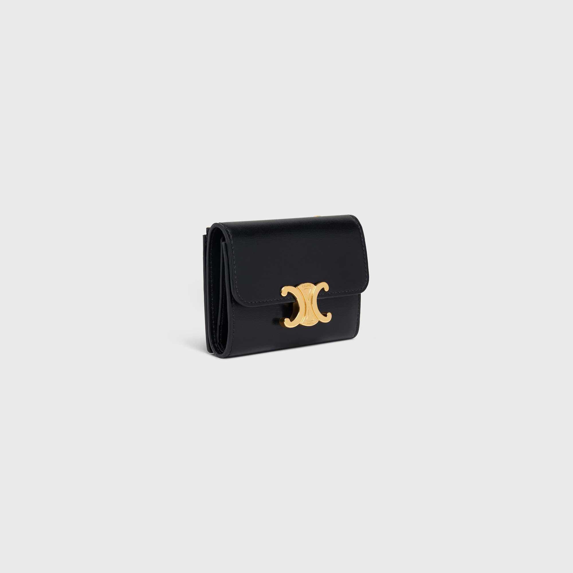 COMPACT WALLET WITH COIN TRIOMPHE IN SHINY CALFSKIN BLACK - Image 6