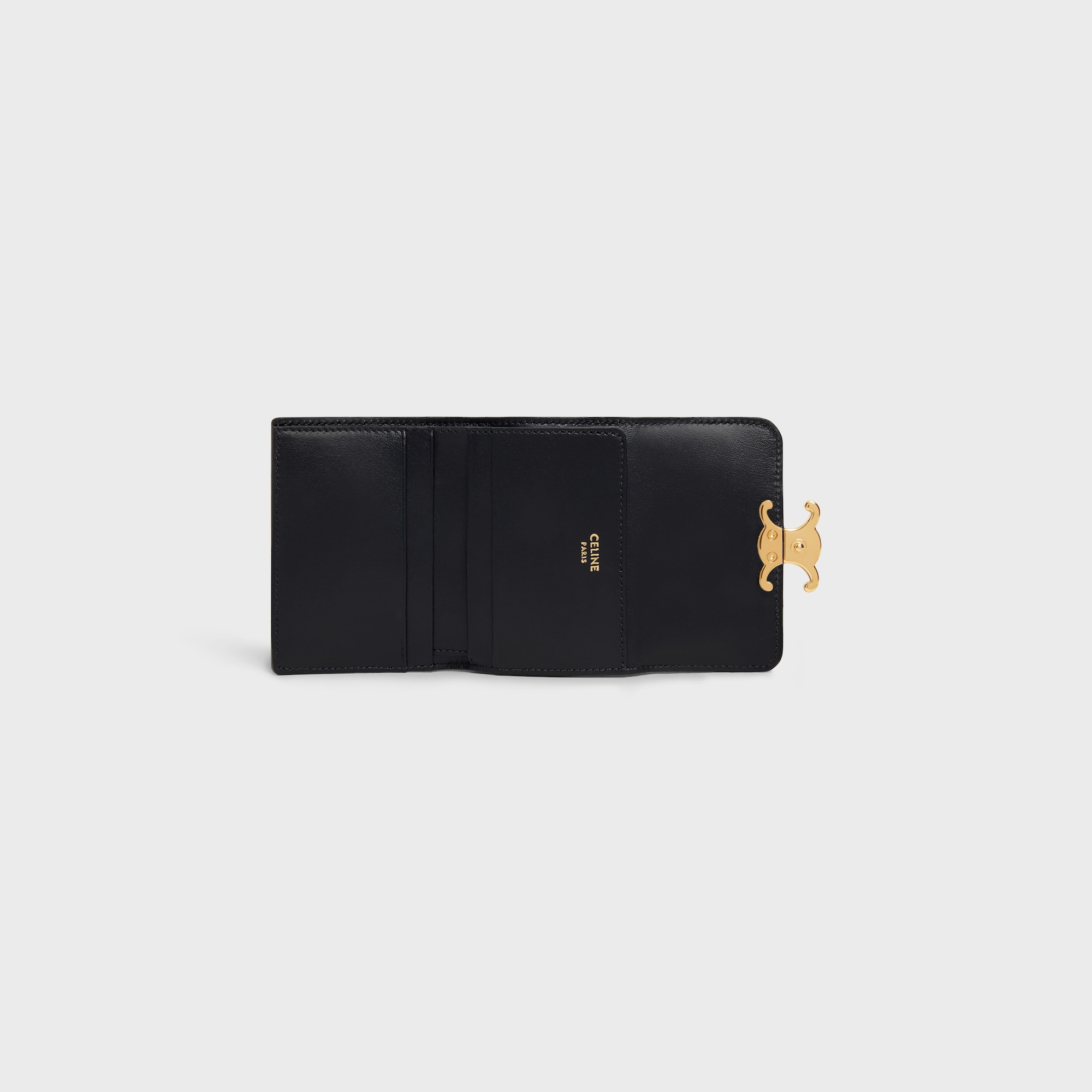 COMPACT WALLET WITH COIN TRIOMPHE IN SHINY CALFSKIN BLACK - Image 2