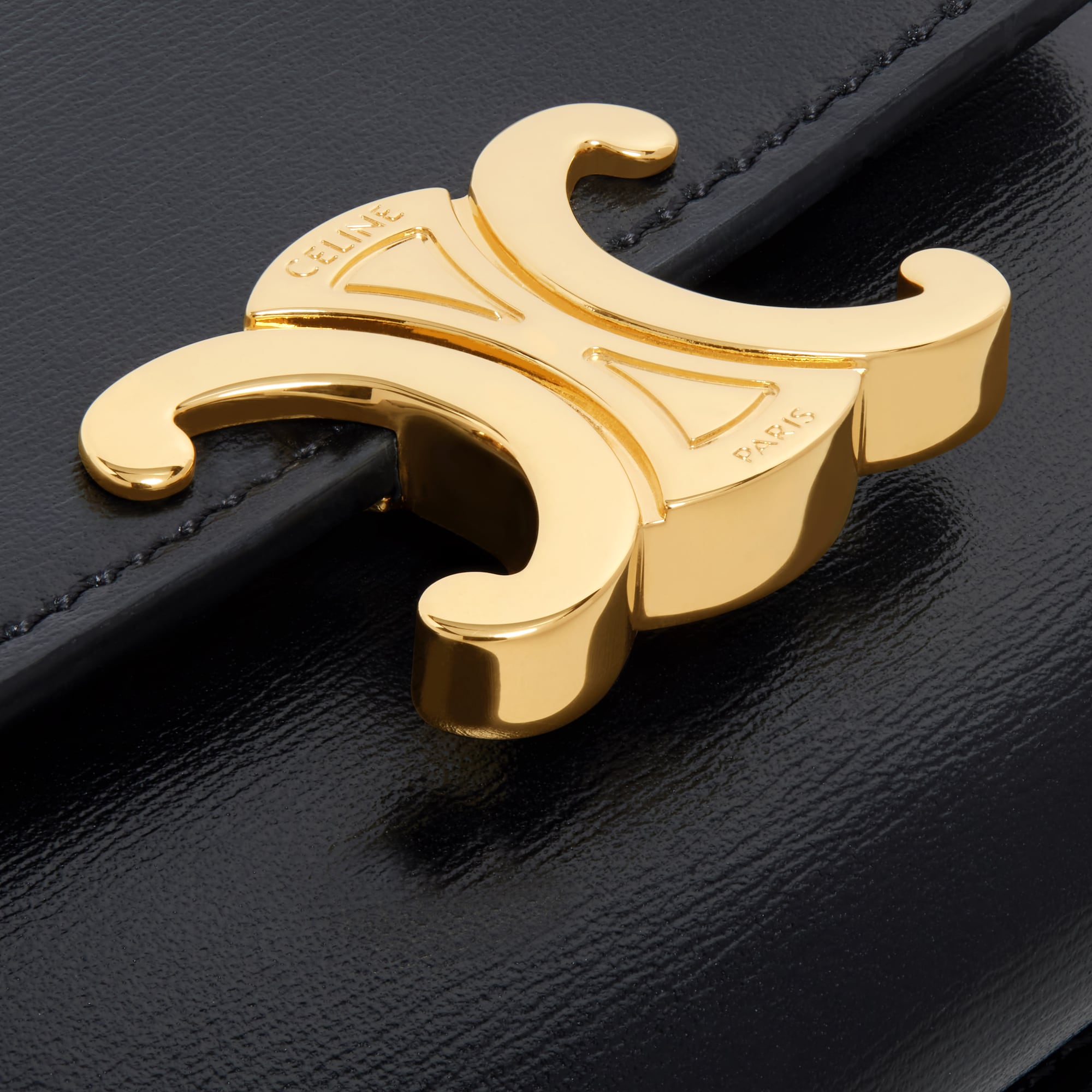 COMPACT WALLET WITH COIN TRIOMPHE IN SHINY CALFSKIN BLACK