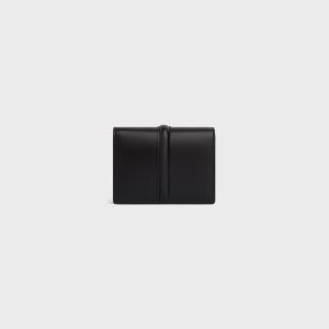 CARD HOLDER WITH FLAP 16 IN SATINATED CALFSKIN BLACK