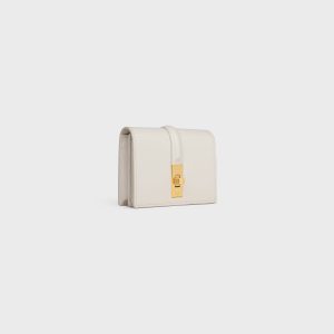 CARD HOLDER WITH FLAP 16 IN SATINATED CALFSKIN WHITE COTTON