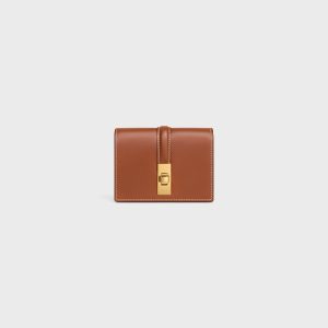 CARD HOLDER WITH FLAP 16 IN SATINATED CALFSKIN TAN