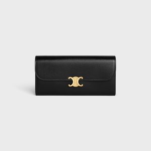 LARGE WALLET TRIOMPHE IN SHINY CALFSKIN BLACK