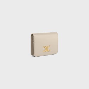TRIOMPHE COMPACT WALLET IN SHINY CALFSKIN LIGHT STONE