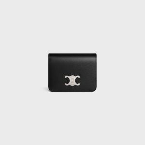 TRIOMPHE COMPACT WALLET IN SHINY CALFSKIN BLACK