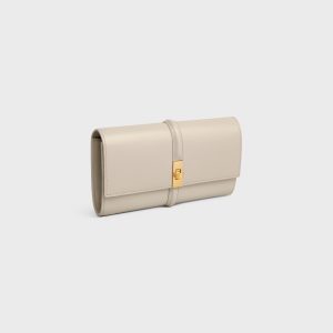 LARGE WALLET 16 IN SATINATED CALFSKIN LIGHT STONE