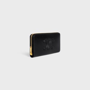 LARGE ZIPPED WALLET CUIR TRIOMPHE IN SMOOTH CALFSKIN BLACK