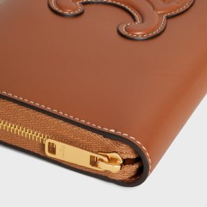 LARGE ZIPPED WALLET CUIR TRIOMPHE IN SMOOTH CALFSKIN TAN