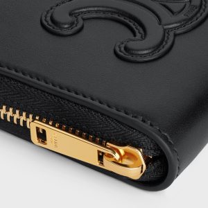 COMPACT ZIPPED WALLET CUIR TRIOMPHE IN SMOOTH CALFSKIN BLACK