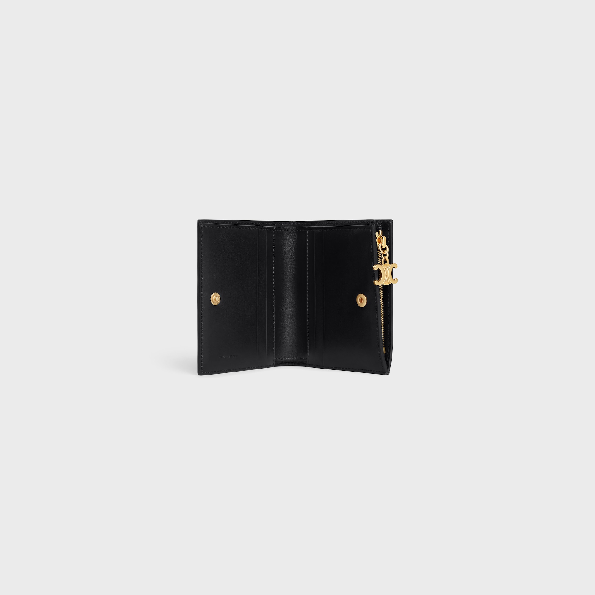COMPACT WALLET TRIOMPHE CHARMS IN SHINY CALFSKIN BLACK