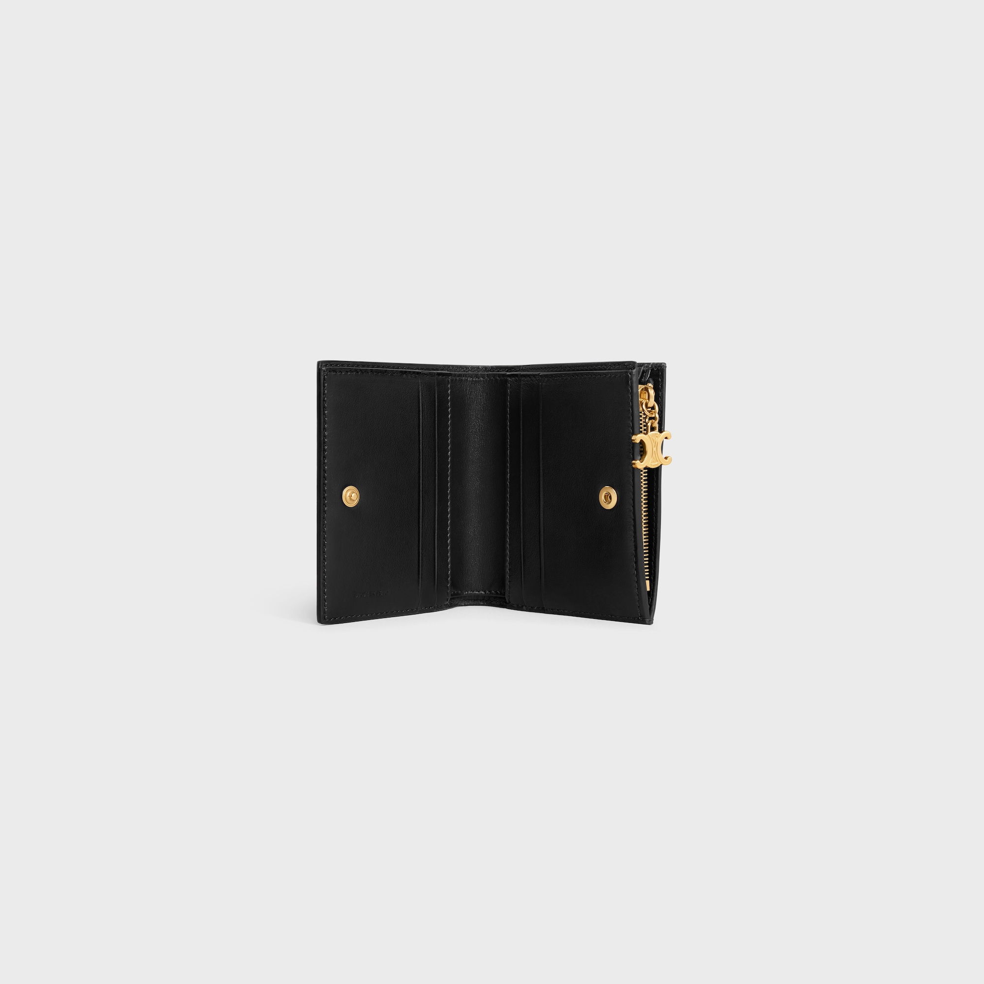COMPACT WALLET TRIOMPHE CHARMS IN GRAINED CALFSKIN BLACK
