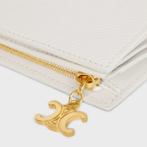 COMPACT WALLET TRIOMPHE CHARMS IN GRAINED CALFSKIN RICE