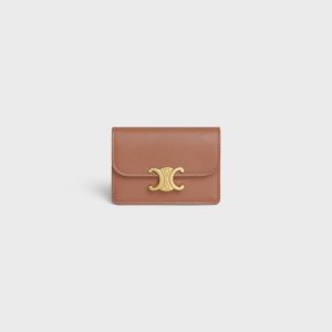 CARD HOLDER WITH FLAP TRIOMPHE IN SHINY CALFSKIN BRONZE