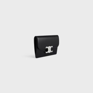 CARD HOLDER WITH FLAP TRIOMPHE IN SHINY CALFSKIN BLACK
