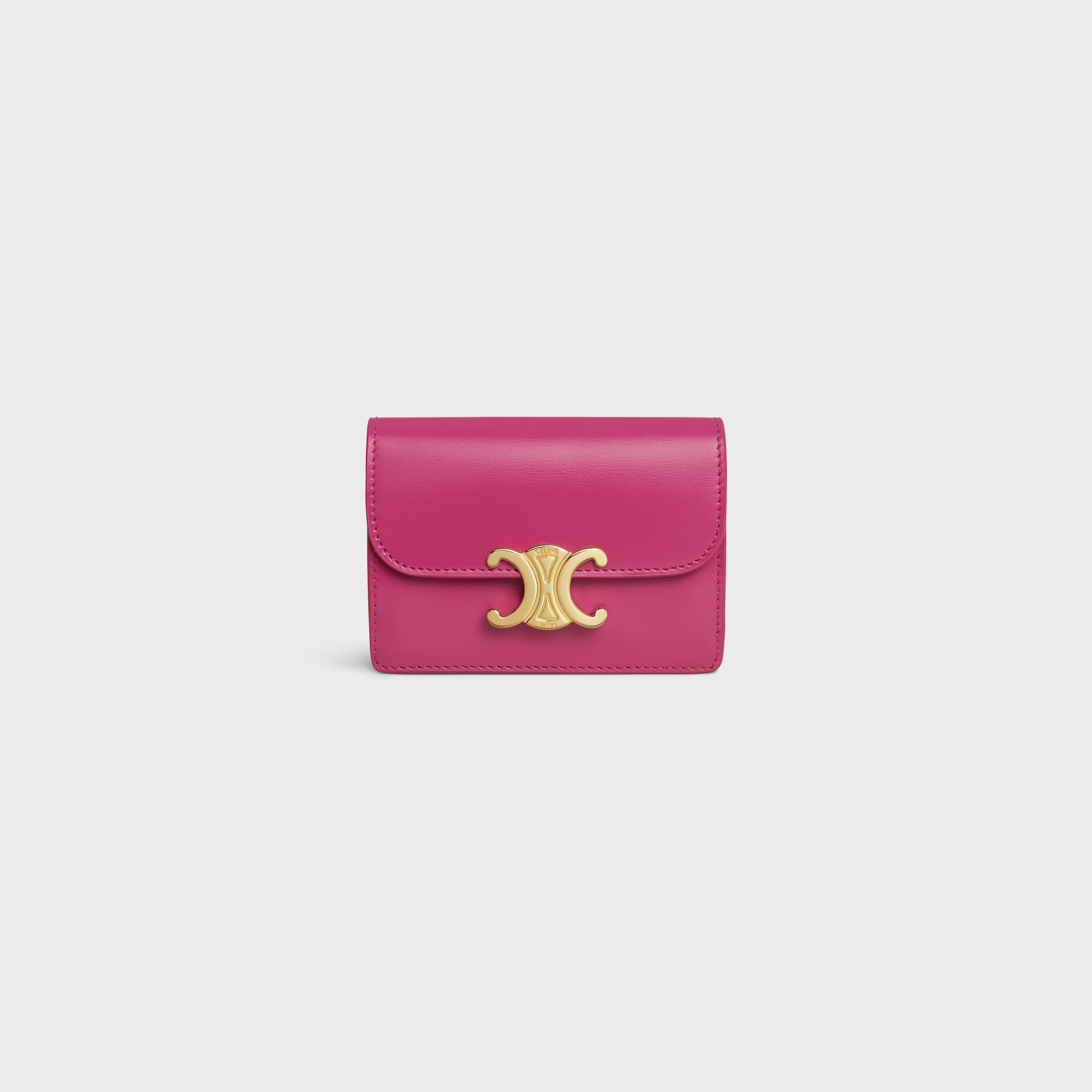 CARD HOLDER WITH FLAP TRIOMPHE IN SHINY CALFSKIN FUCHSIA - Image 2
