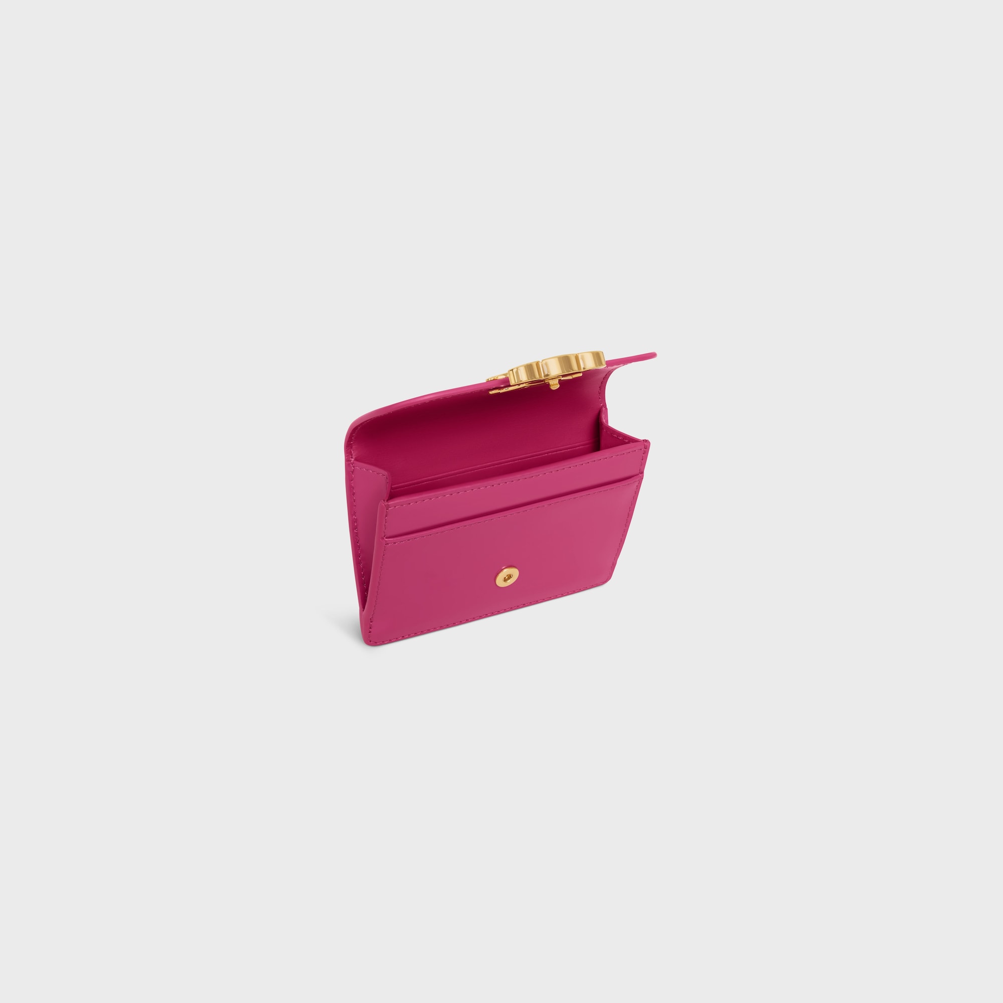 CARD HOLDER WITH FLAP TRIOMPHE IN SHINY CALFSKIN FUCHSIA - Image 3