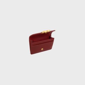 CARD HOLDER WITH FLAP TRIOMPHE IN SHINY CALFSKIN DARK RUBY
