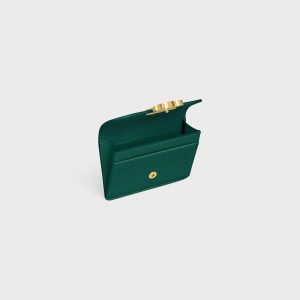 CARD HOLDER WITH FLAP TRIOMPHE IN SHINY CALFSKIN RACING GREEN