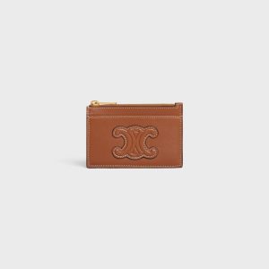 ZIPPED CARD HOLDER CUIR TRIOMPHE IN SHINY CALFSKIN TAN