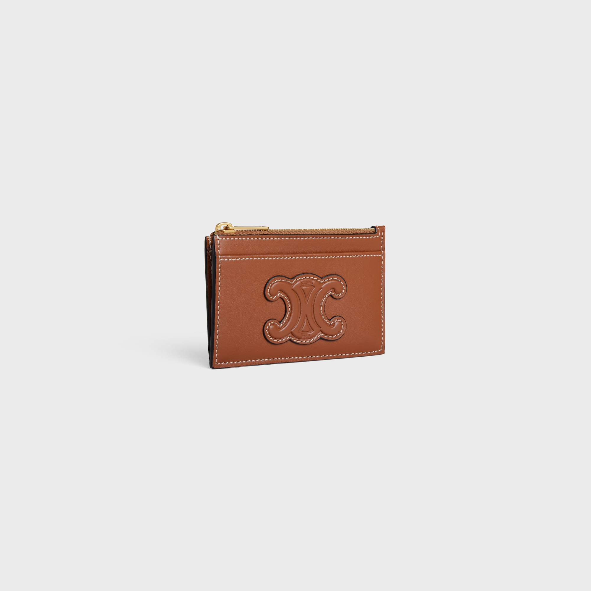 ZIPPED CARD HOLDER CUIR TRIOMPHE IN SHINY CALFSKIN TAN - Image 4