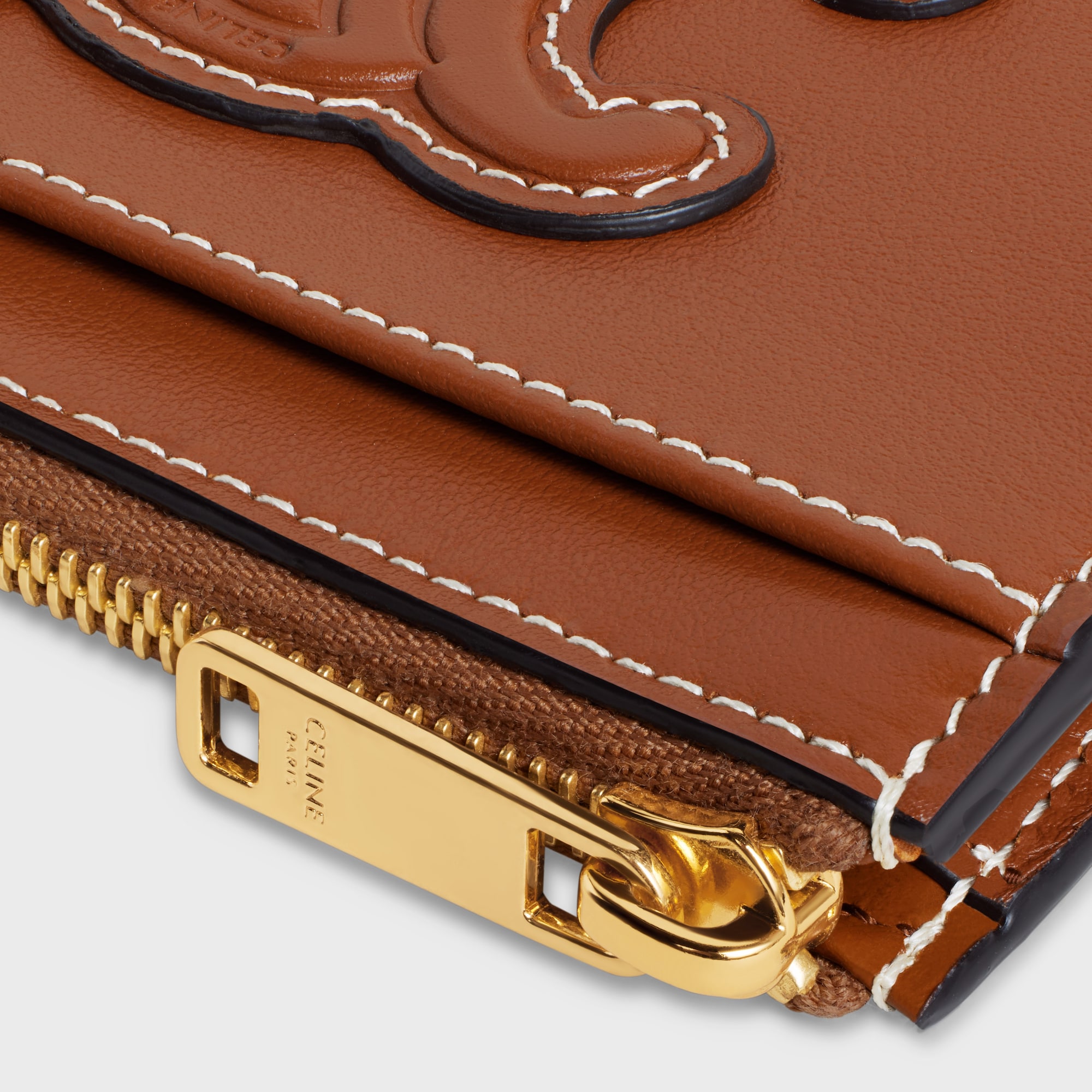 ZIPPED CARD HOLDER CUIR TRIOMPHE IN SHINY CALFSKIN TAN - Image 2