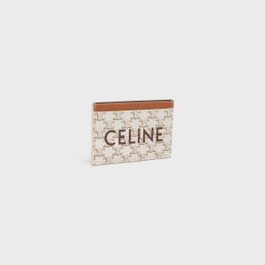 CARD HOLDER IN TRIOMPHE CANVAS WITH CELINE PRINT WHITE/TAN