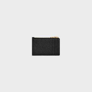 ZIPPED CARD HOLDER TRIOMPHE CHARMS IN GRAINED CALFSKIN BLACK