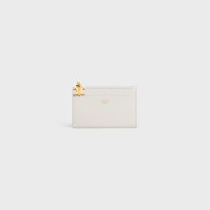 ZIPPED CARD HOLDER TRIOMPHE CHARMS IN GRAINED CALFSKIN RICE