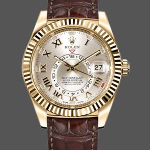 Rolex Sky-Dweller 326138 Sunray Silver Dial Yellow Gold 42MM Mens Replica Watch