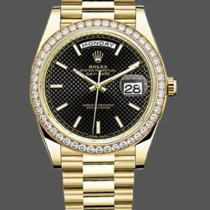 Rolex Day-Date 228348RBR Black Diagonal Motif Dial Diamond Bezel 40mm Mens Replica Watch