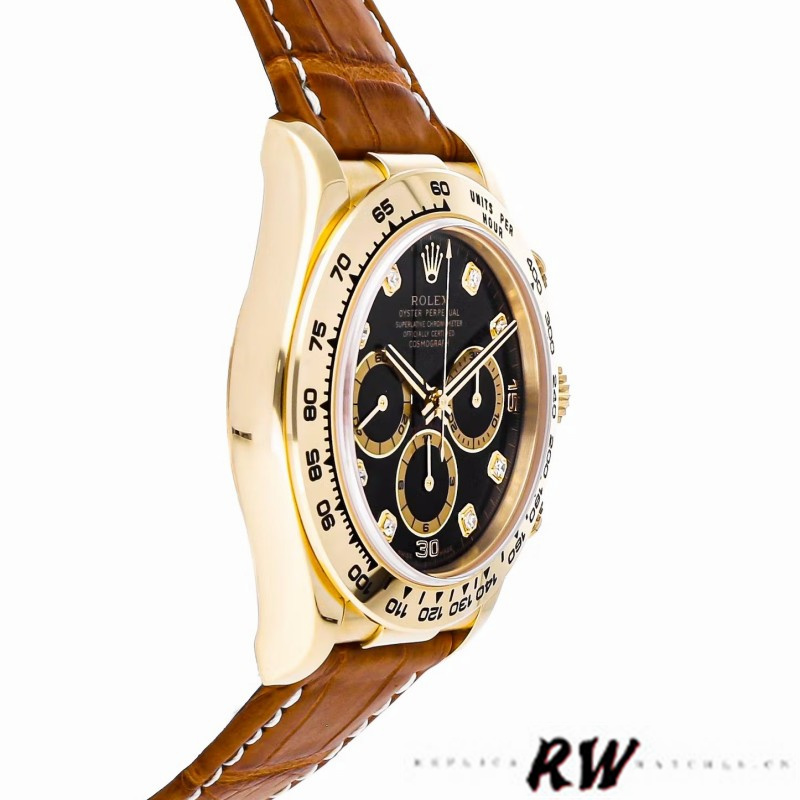 Rolex Daytona 16518 Black Diamond Dial Leather strap 40mm Mens Replica Watch - Image 2