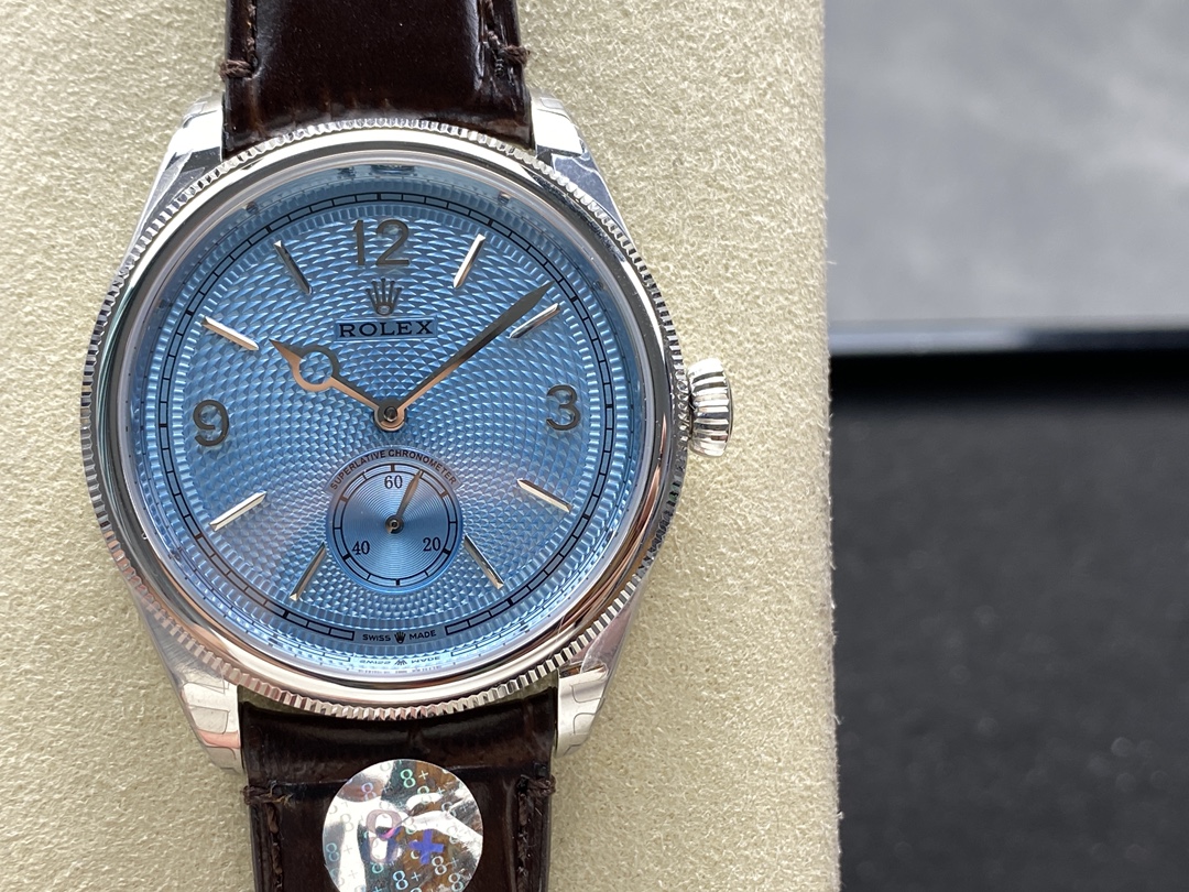 Rolex 1908 52506 0002 Ice Blue Dial Brown Leather Strap 39 mm Replica Watch - Image 3