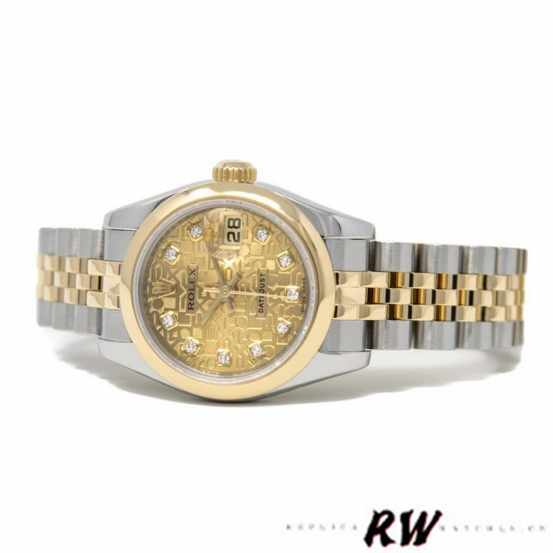Rolex Datejust 179163 Champagne Jubilee Diamond Dial Domed Dezel 26MM Lady Replica Watch - Image 3