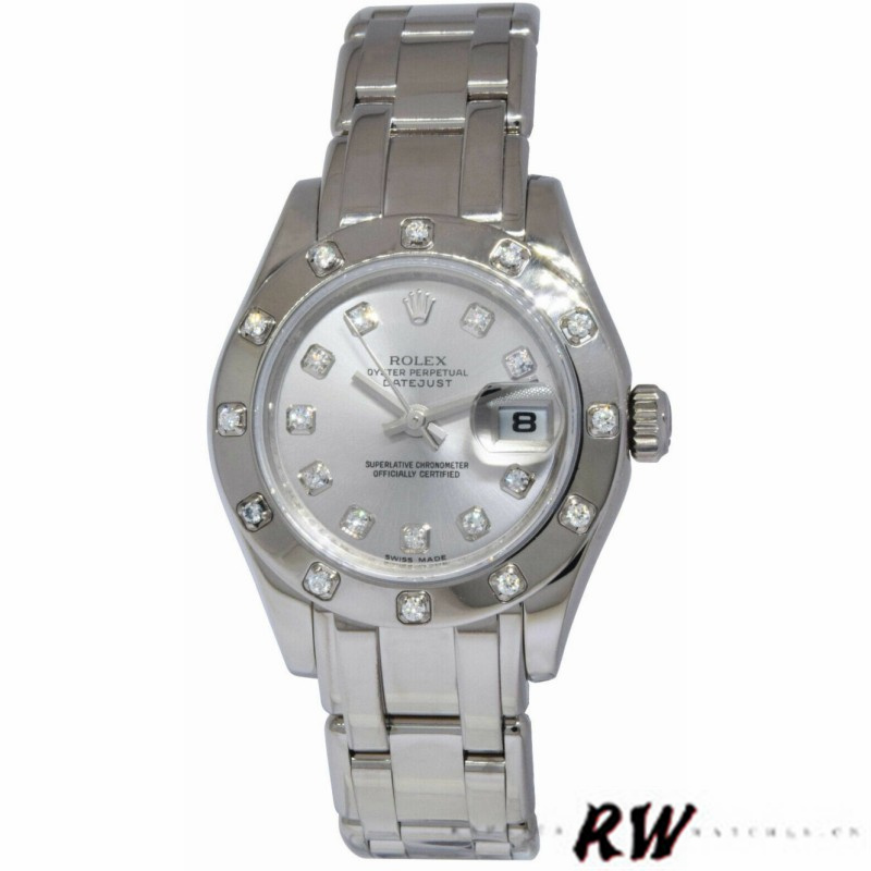 Rolex Pearlmaster 80319 Silver Diamond Dial 29MM Lady Replica Watch - Image 2