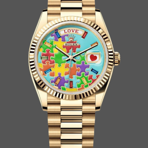 Rolex Day Date 128238-0106 36mm Yellow Gold Fluted Bezel Emoji Puzzle Dial