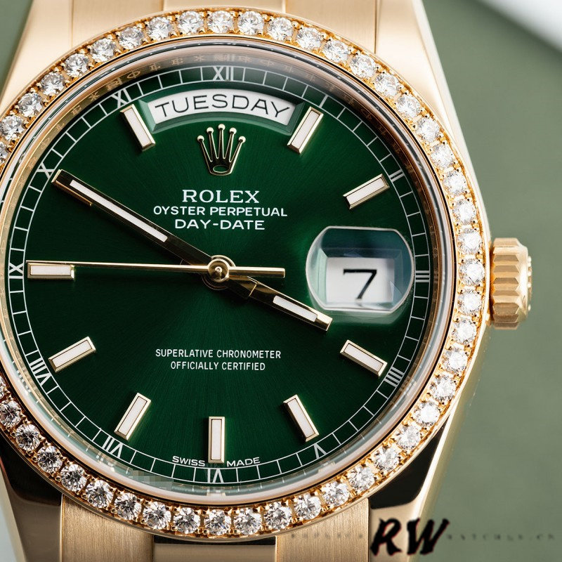 Rolex Day Date 118348 Green Index Dial Yellow Gold 36mm Unisex Replica Watch - Image 2