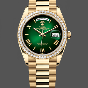 Rolex Day Date 36 36mm Green Ombré Dial Diamond-Set Bezel President Bracelet m128348rbr 0068