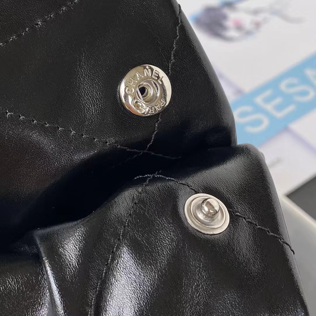 Chanel 22 AS3260 Small Bag Black Calfskin Silver Hardware - Image 8