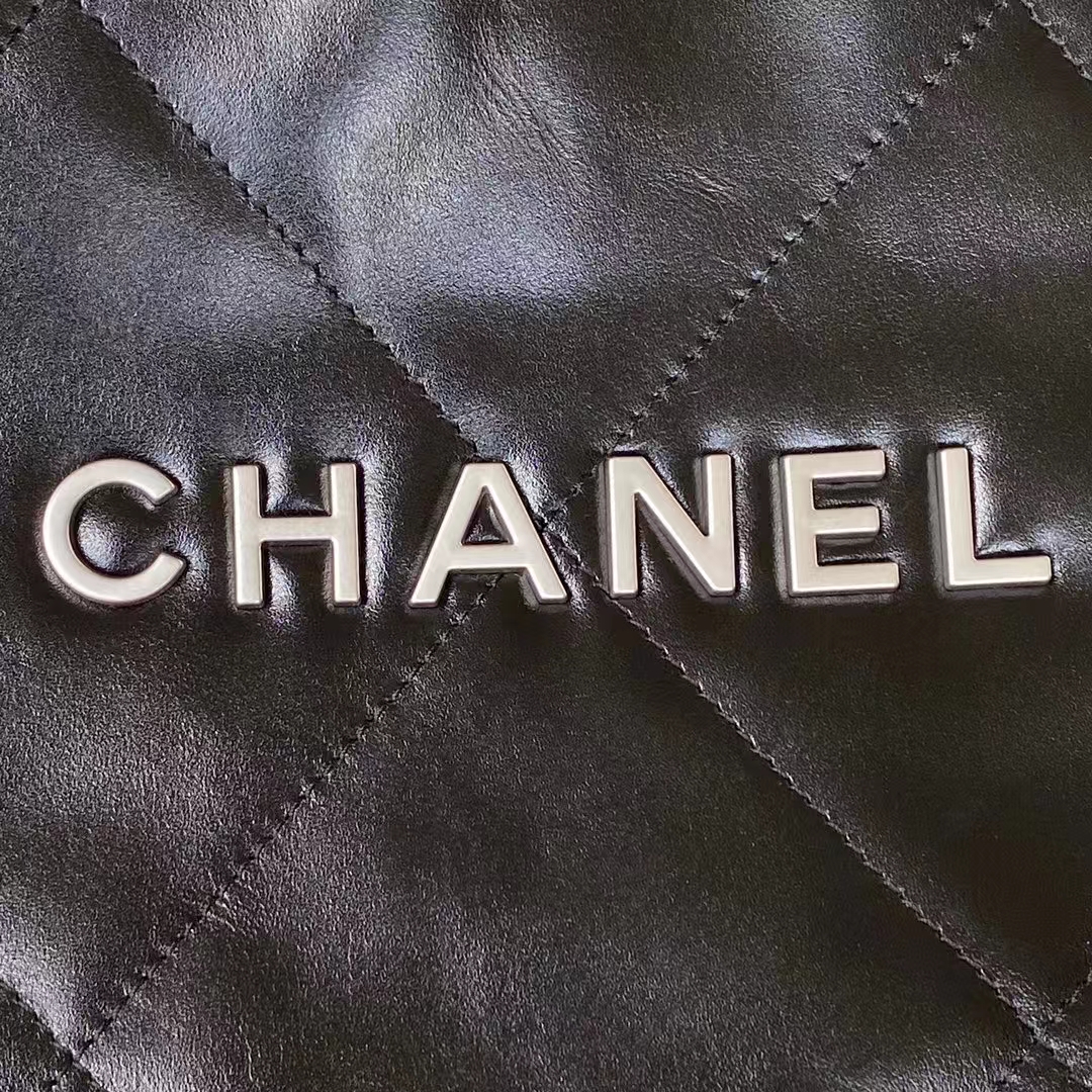 Chanel 22 AS3260 Small Bag Black Calfskin Silver Hardware - Image 9