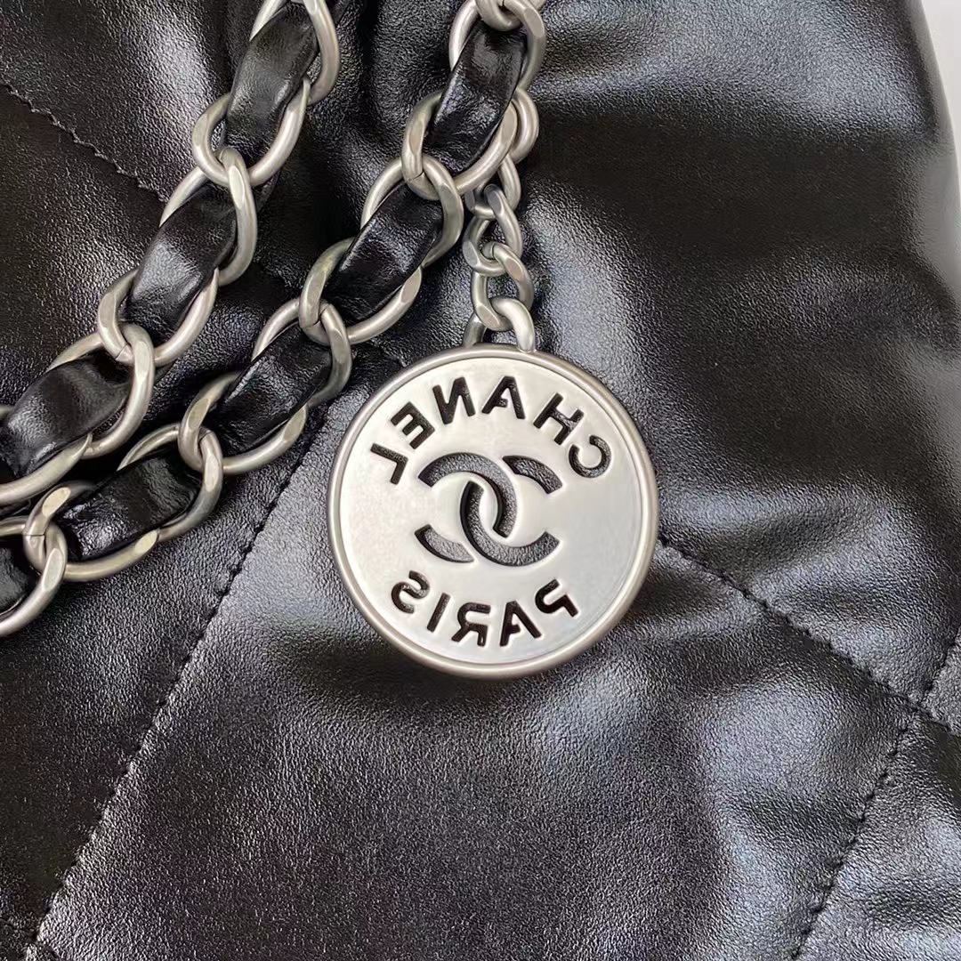 Chanel 22 AS3260 Small Bag Black Calfskin Silver Hardware - Image 5