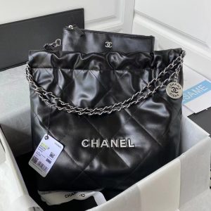 Chanel 22 AS3260 Small Bag Black Calfskin Silver Hardware