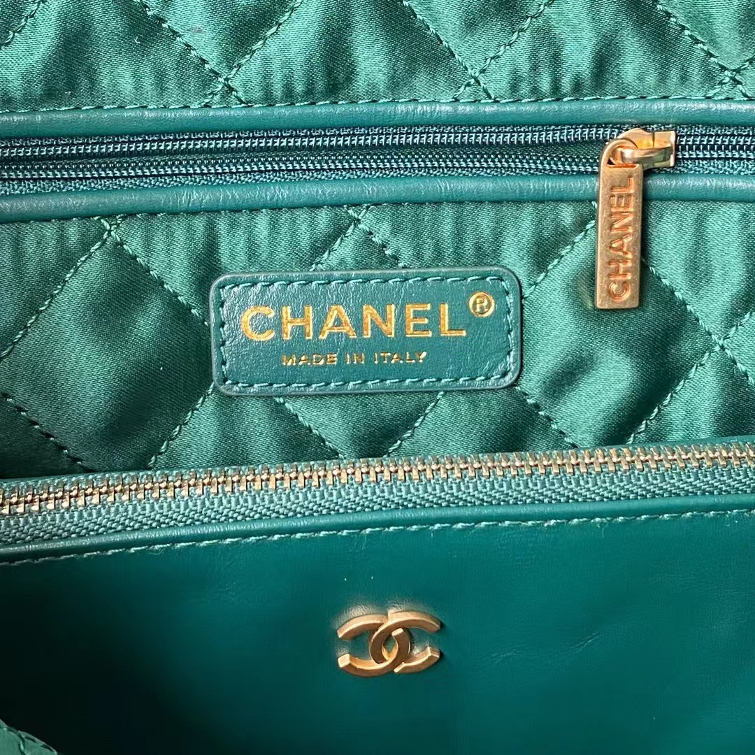 Chanel 22 AS3260 Small Bag Dark Green Calfskin Gold Hardware - Image 5