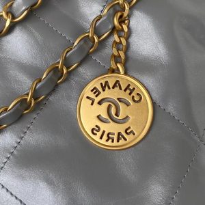 Chanel 22 AS3260 Small Bag Grey Calfskin Gold Hardware